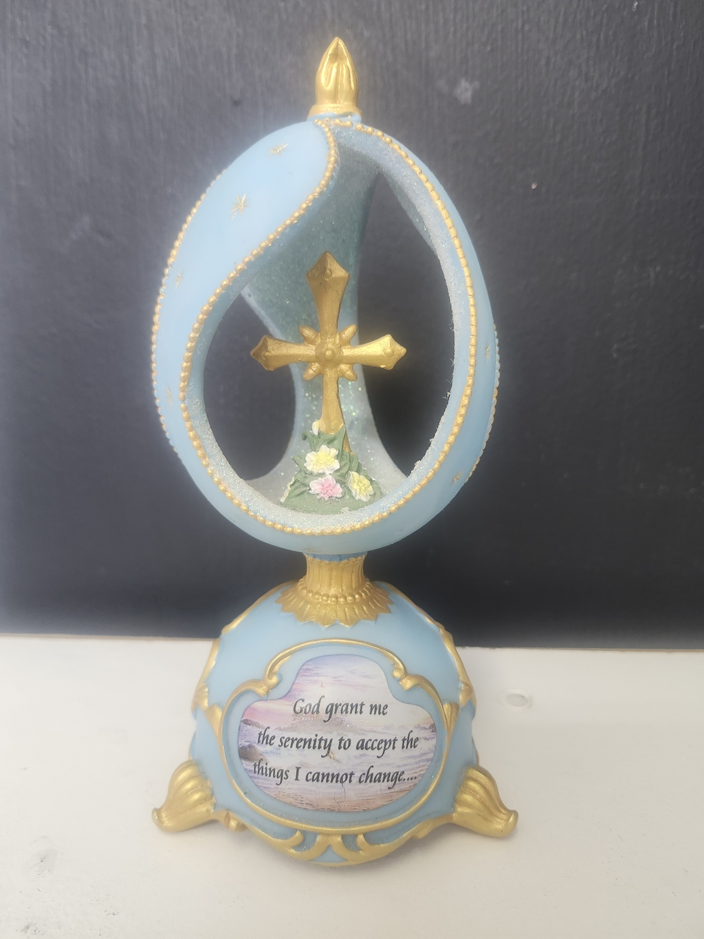 Blue and Gold Serenity Prayer Home Accent Figurine, Music Box